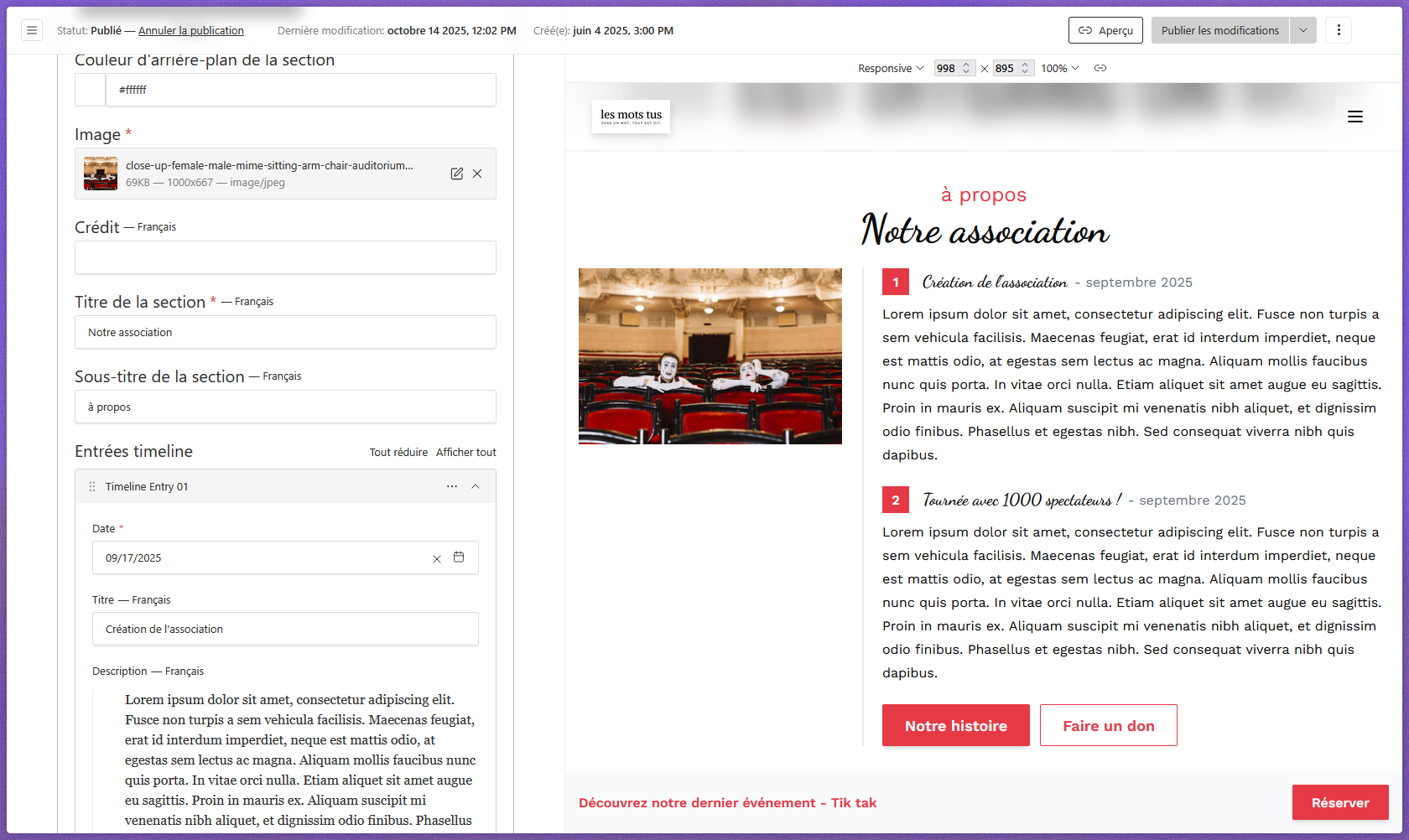 Interface d'édition de pages en temps réel